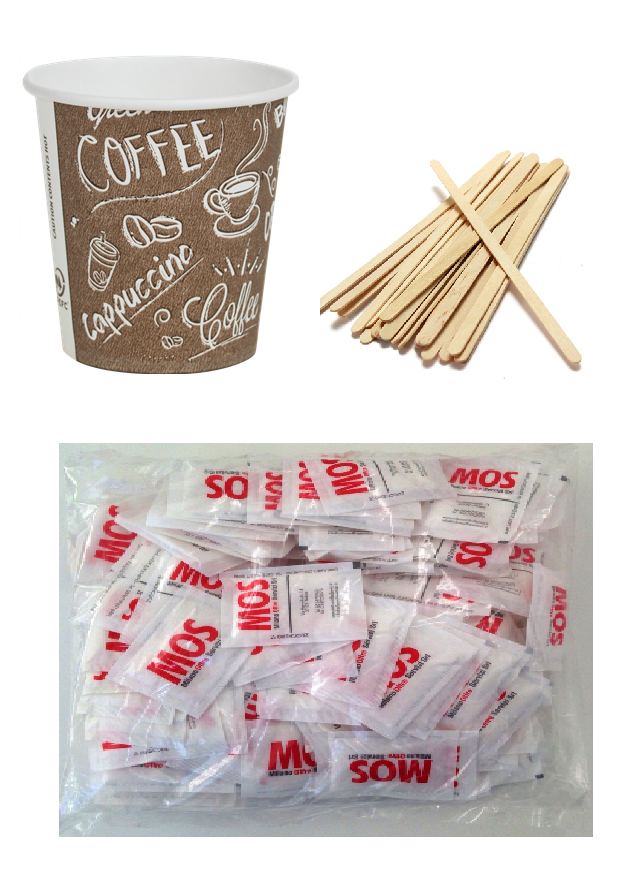 Caffe' Kit Degustazione (100pz bicchierini,100pz bustine zucchero,100pz  palette di plastica)